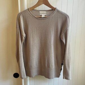 Cynthia Rowley Taupe/Beige Linen-Cotton Roll-neck Sweater